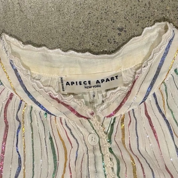 APIECE APART COTTON TOP WITH SPARKLE STRIPES AND RUFFLE SLEEVES - Picture 4 of 7